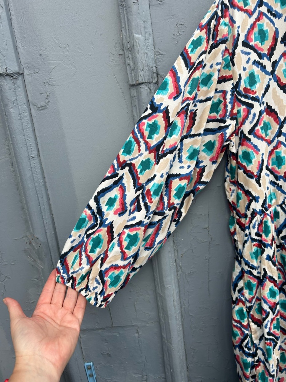 Anthropologie Maeve Bettina Tiered Geometric Shirt dress, size L, - Picture 5 of 11